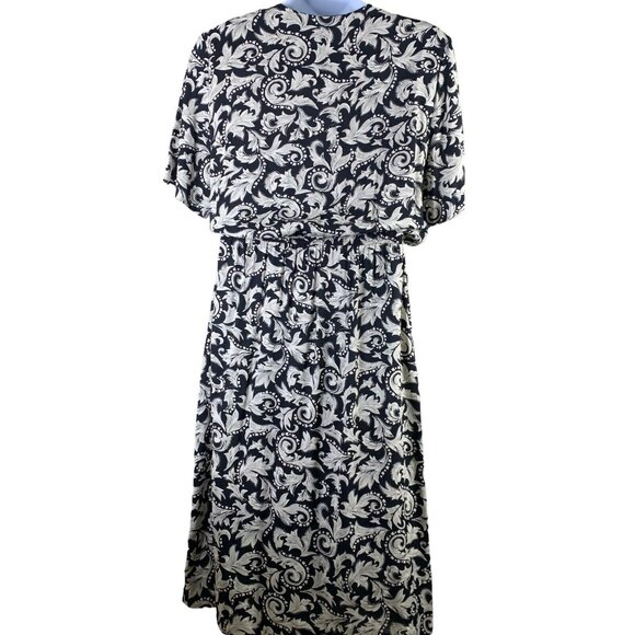 Vintage Midi Dress Size 16 Bonnie Norma Pockets Fitted Waist Black White Baroque - Picture 2 of 5